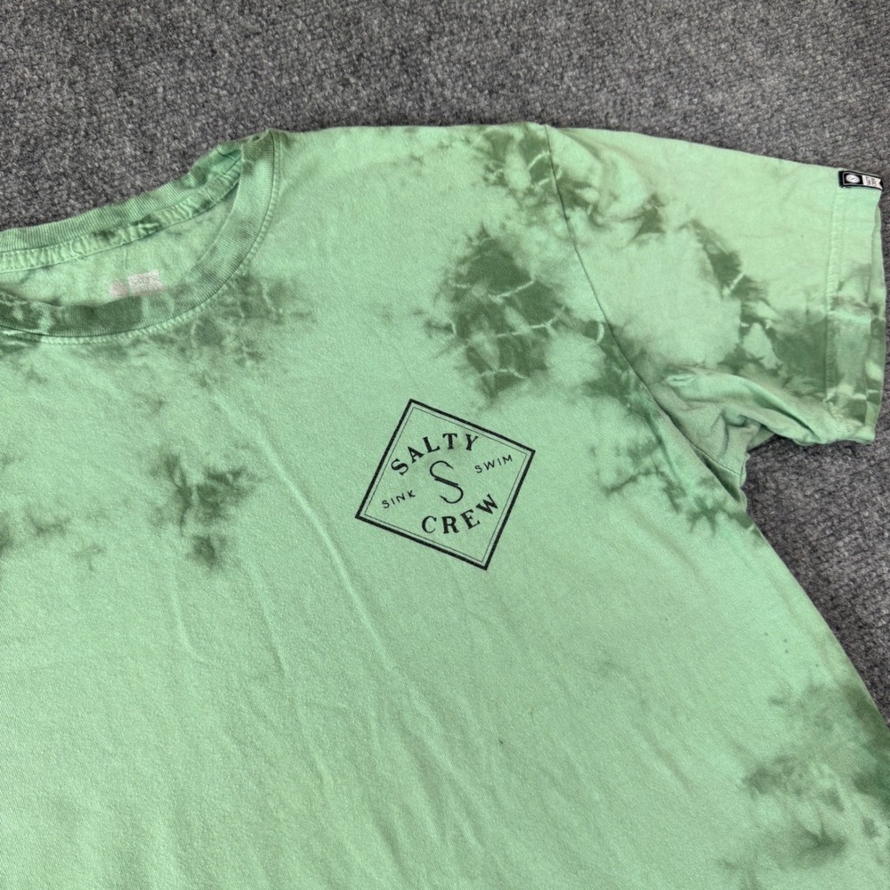 Salty Crew Graphic T-Shirt Mens Medium Green Tie Dye Sink Swim Surf Wear Skater